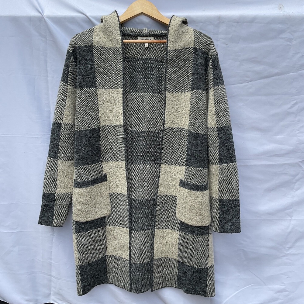 Monteau Los Angelos Coat With Hoodie, White/grey, 2 Pockets, long sleeve Size S